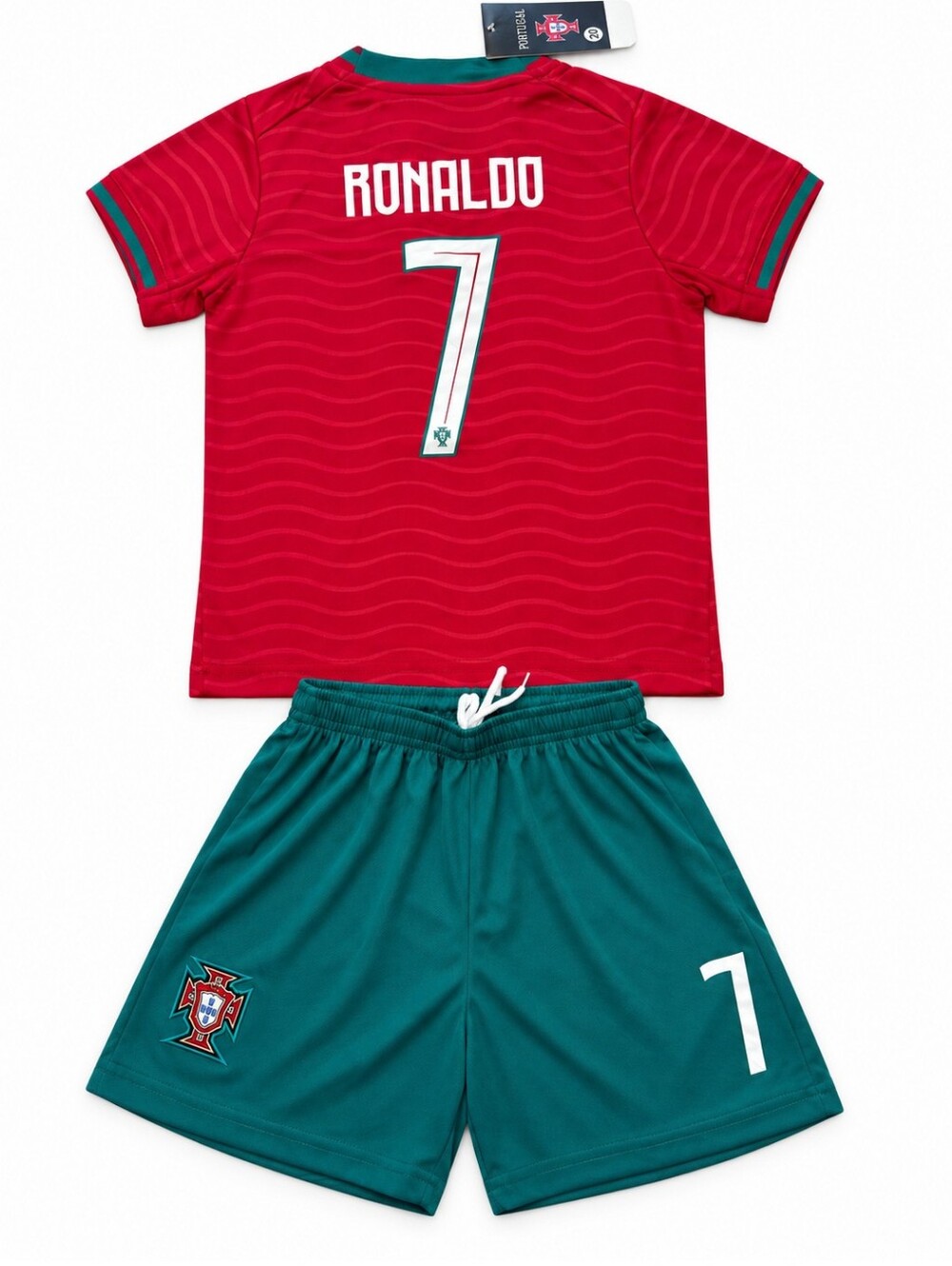 Kids Portugal Ronaldo #7 Soccer Jersey Shorts Set Youth Red Green Unisex CR7